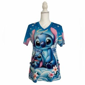 Stitch Character Print Nursing Medical Scrub Top with Pockets Women’s Medium